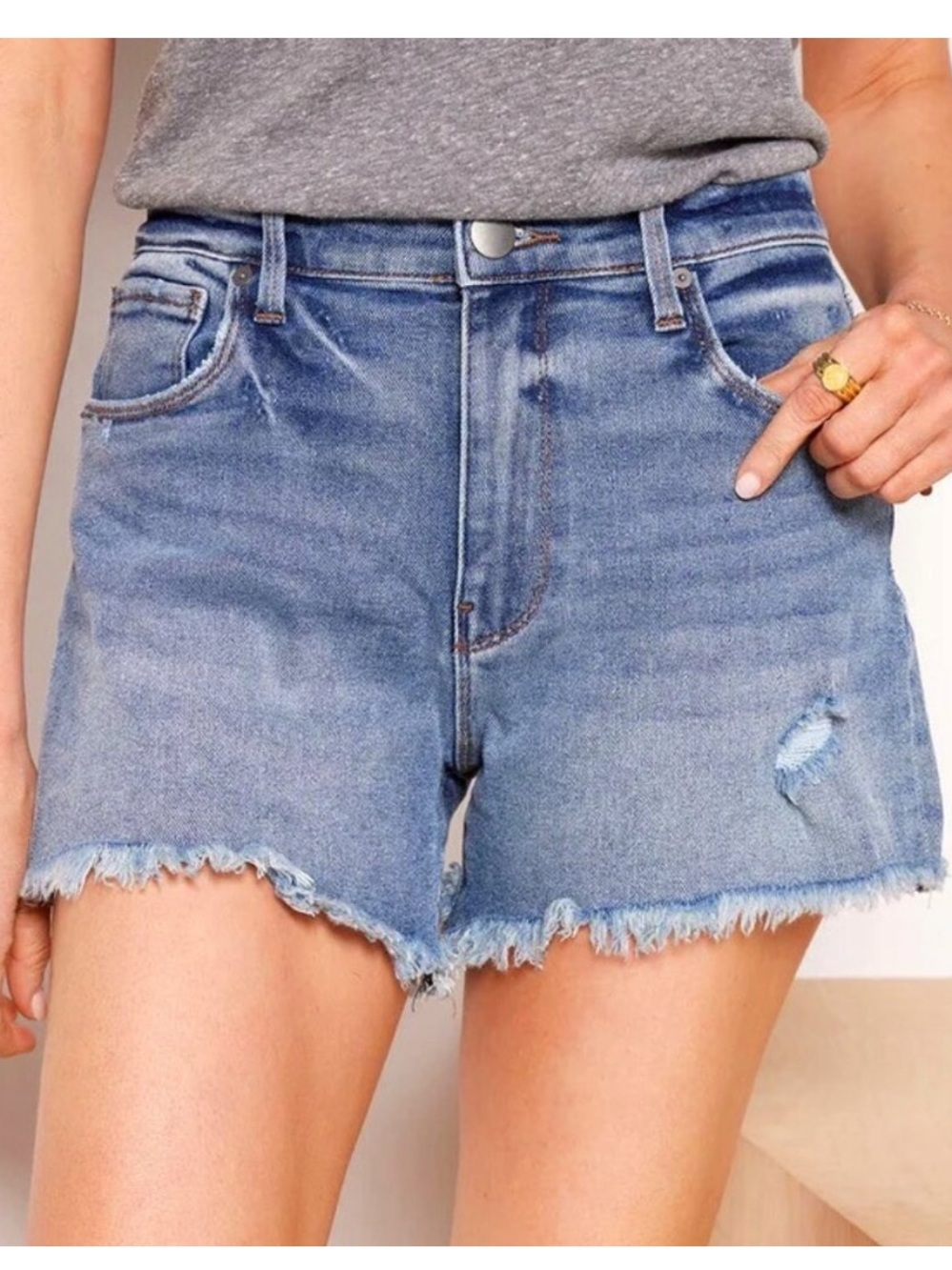 Evereve The Ever Short High Rise Distressed Denim Frayed Cutoff Shorts